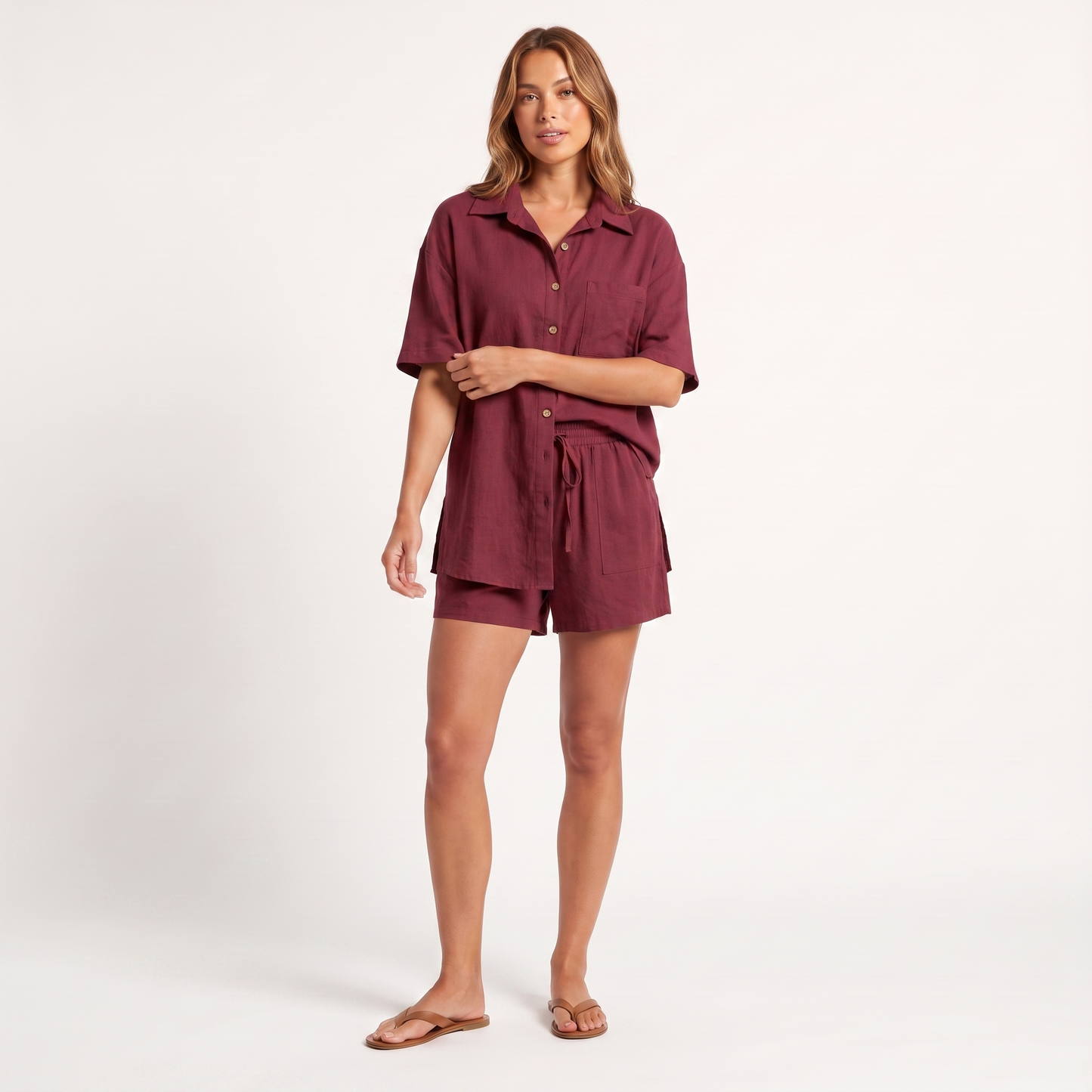 Shirt & shorts set - wine red