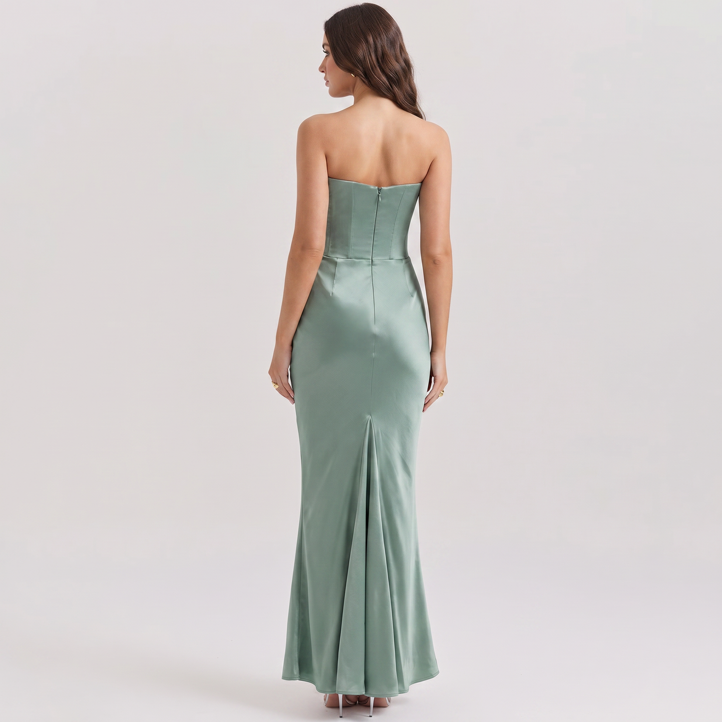 Jade strapless corset fishtail gown back