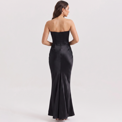 Black strapless corset fishtail gown back