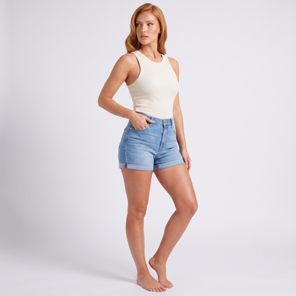 Maeve Women's Denim Shorts, Light Blue - three-quarter