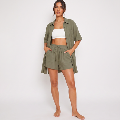 Maeve women's two-piece shorts set in olive green