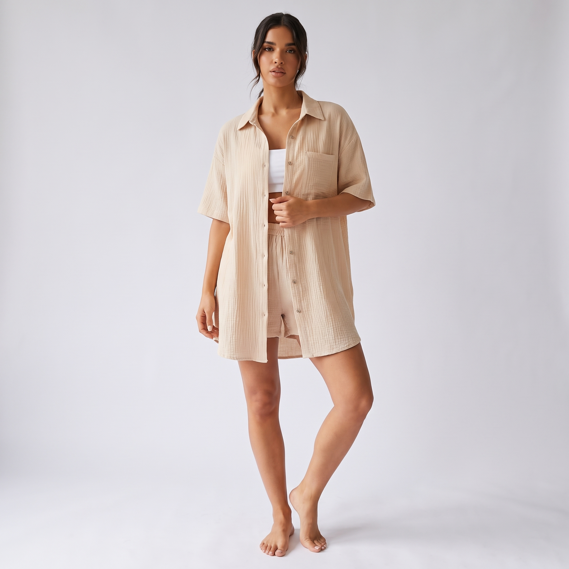 Maeve women's two-piece shorts set in apricot
