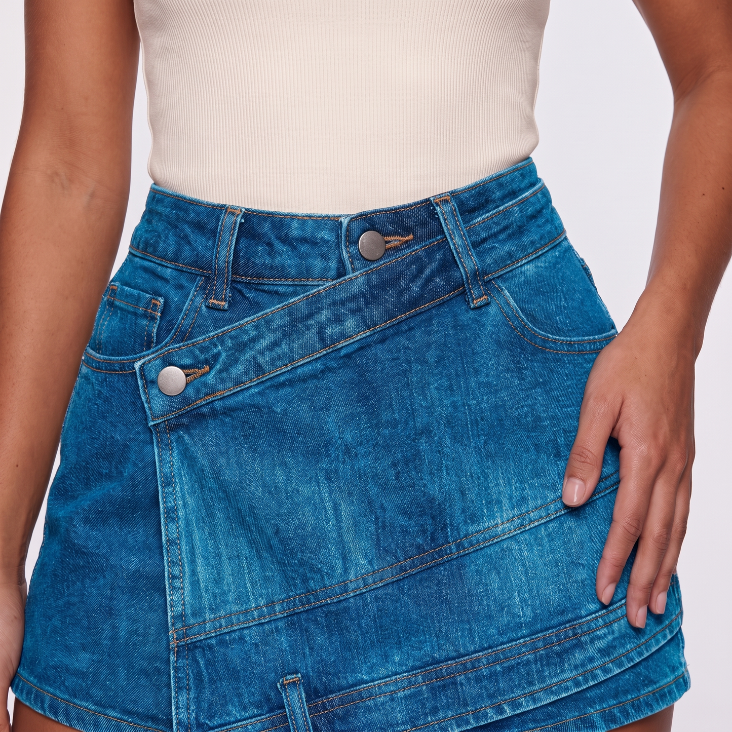 Dark Blue denim skort waistband detail