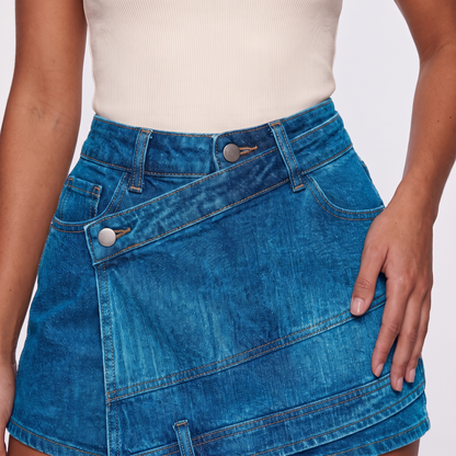 Dark Blue denim skort waistband detail