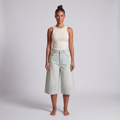 Maeve wide-leg denim jorts light blue - full look