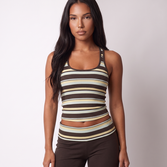 Striped racerback tank detail
