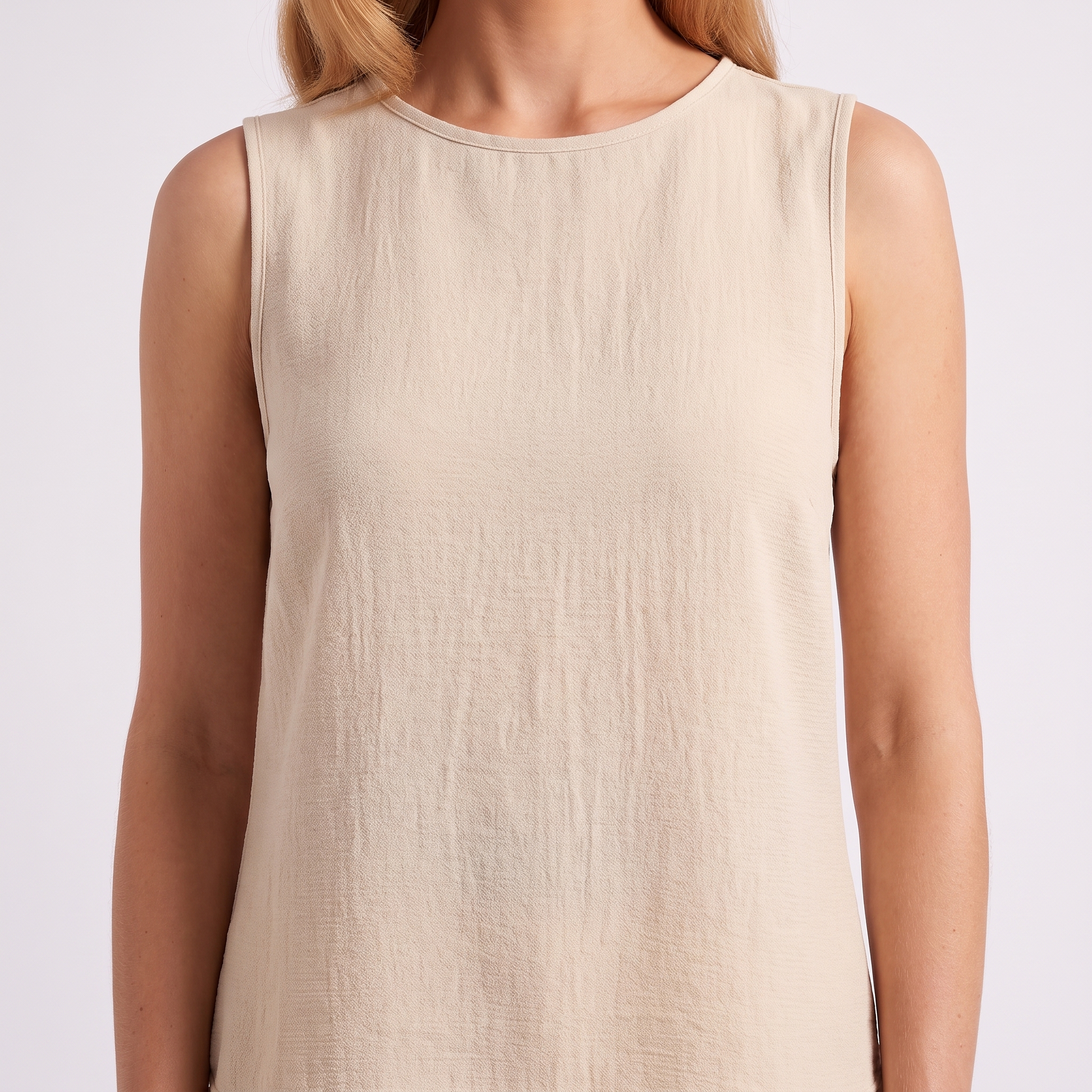 Maeve sleeveless crinkle set, Apricot - top detail