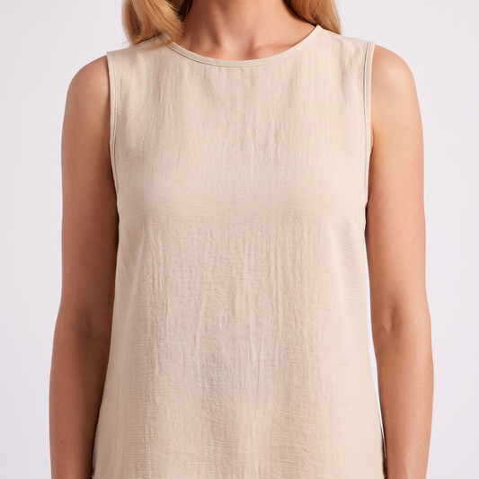 Maeve sleeveless crinkle set, Apricot - top detail