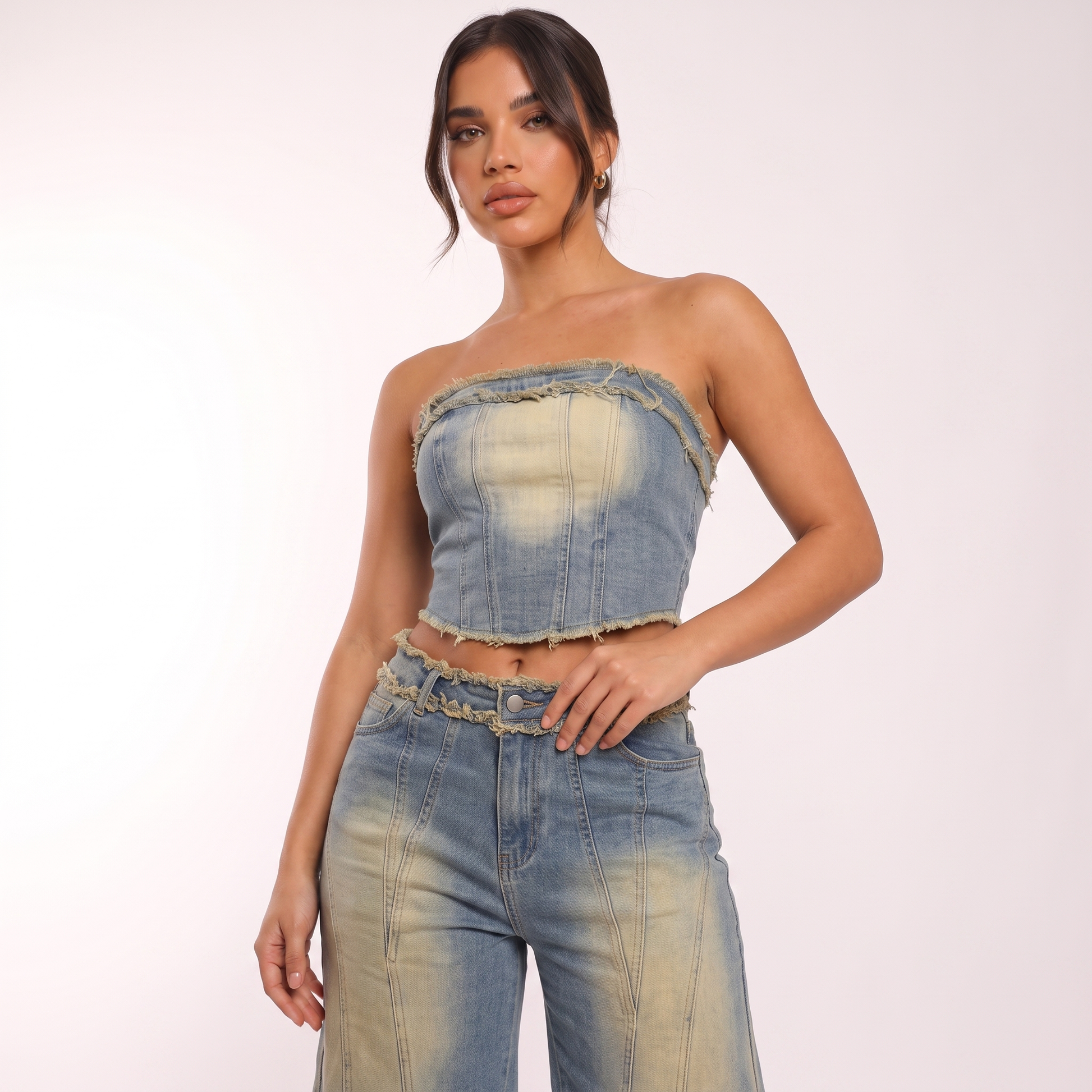 Maeve denim two-piece - corset top detail