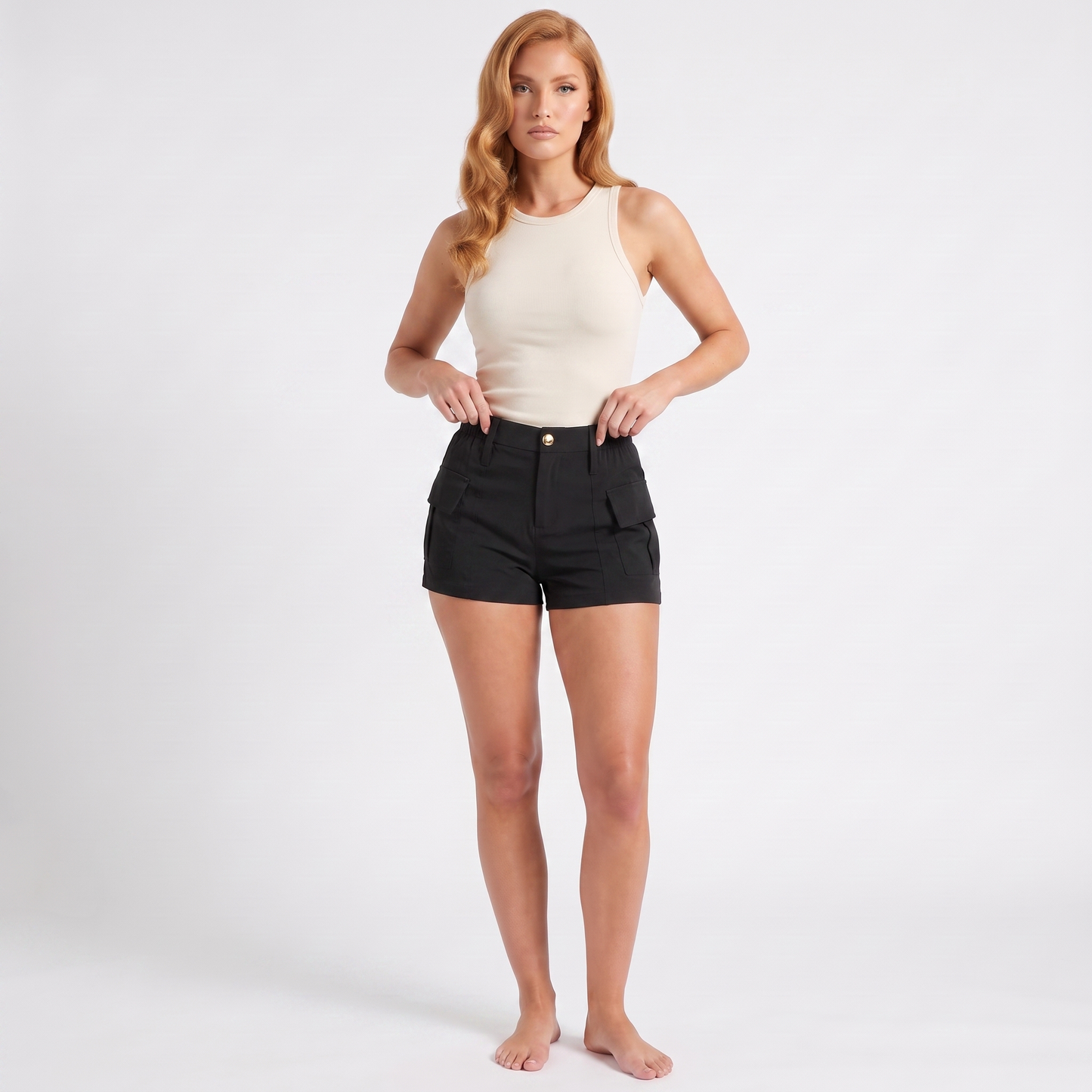 High-waist cargo shorts in black