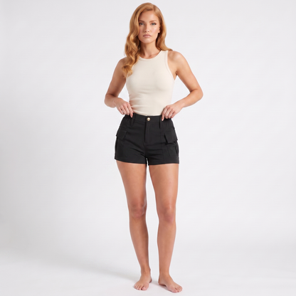 High-waist cargo shorts in black