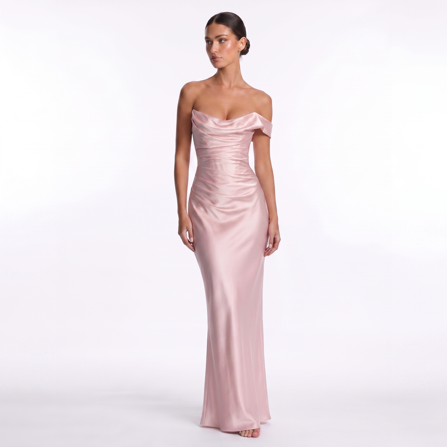 Maeve Women's Bardot Dress – Satin Off-Shoulder Bodycon Maxi Evening Gown