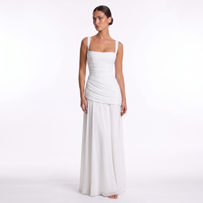 Maeve Women's Occasion Dress – Chiffon Ruched Lace-Up Square-Neck Maxi Gown