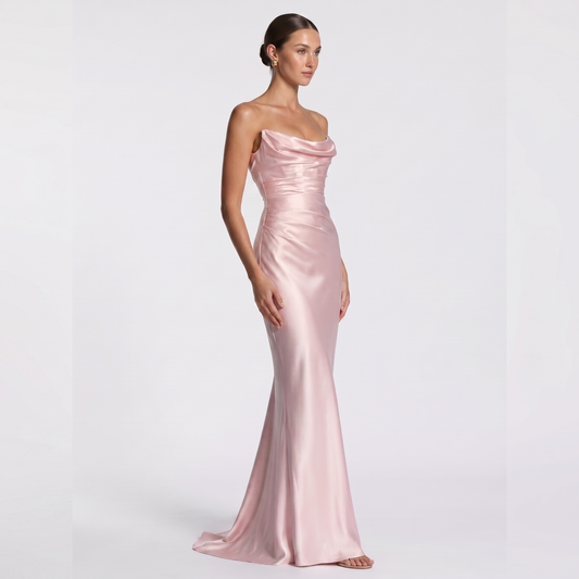Maeve Women's Bardot Dress – Satin Off-Shoulder Bodycon Maxi Evening Gown