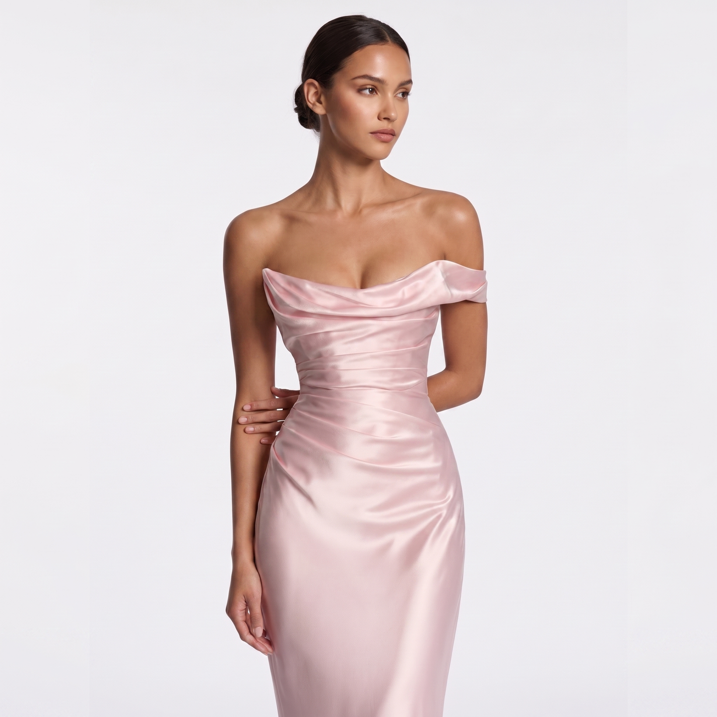 Maeve Women's Bardot Dress – Satin Off-Shoulder Bodycon Maxi Evening Gown
