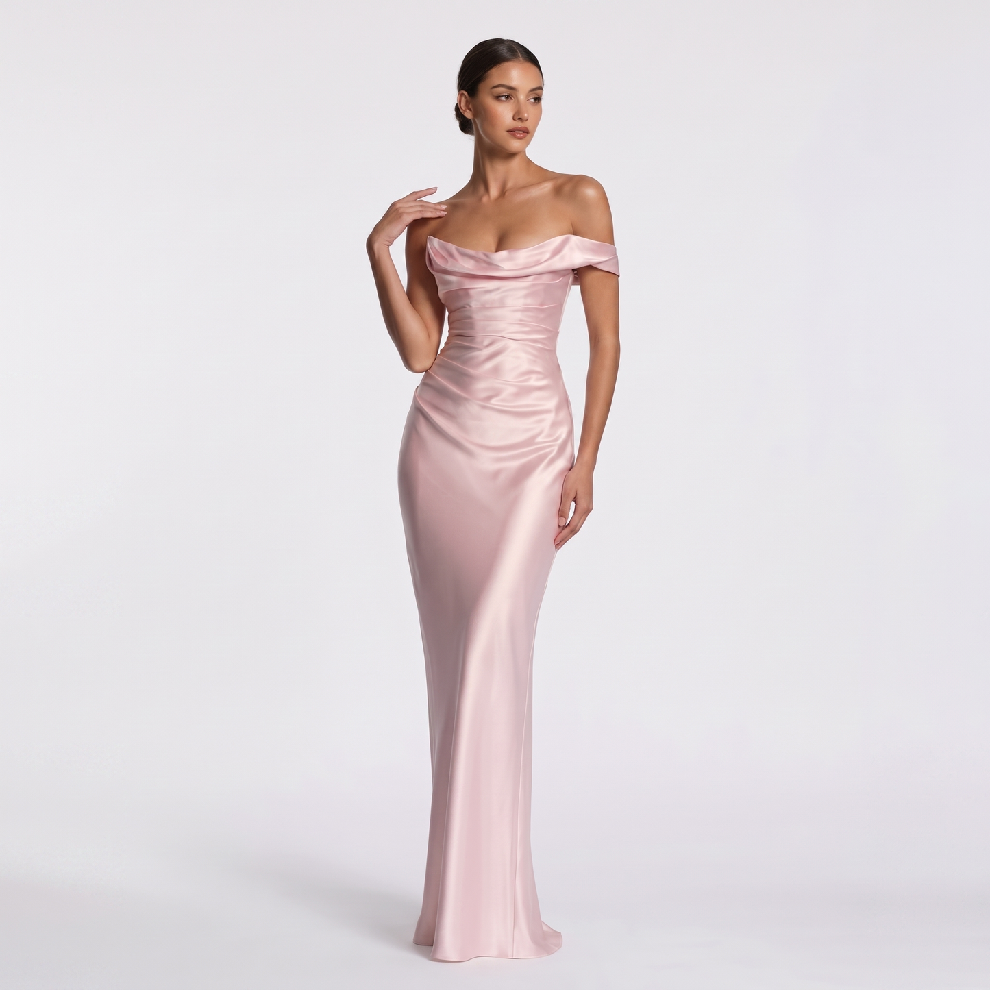 Maeve Women's Bardot Dress – Satin Off-Shoulder Bodycon Maxi Evening Gown