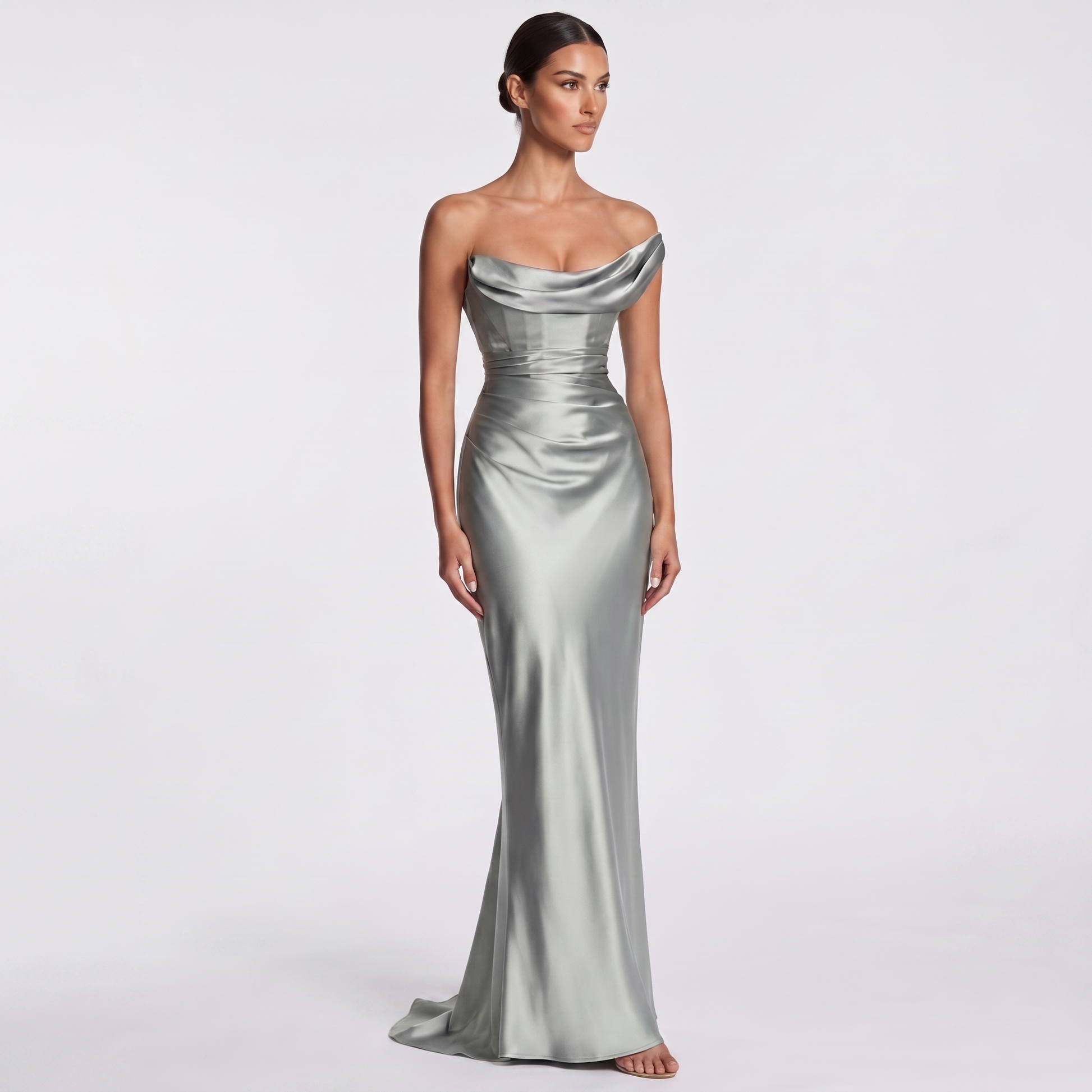 Maeve Women's Bardot Dress – Satin Off-Shoulder Bodycon Maxi Evening Gown