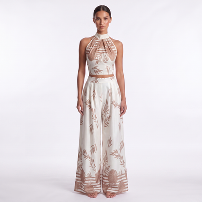 Womens Halter Neck Tank Top and Wide-Leg Pants Set - full look