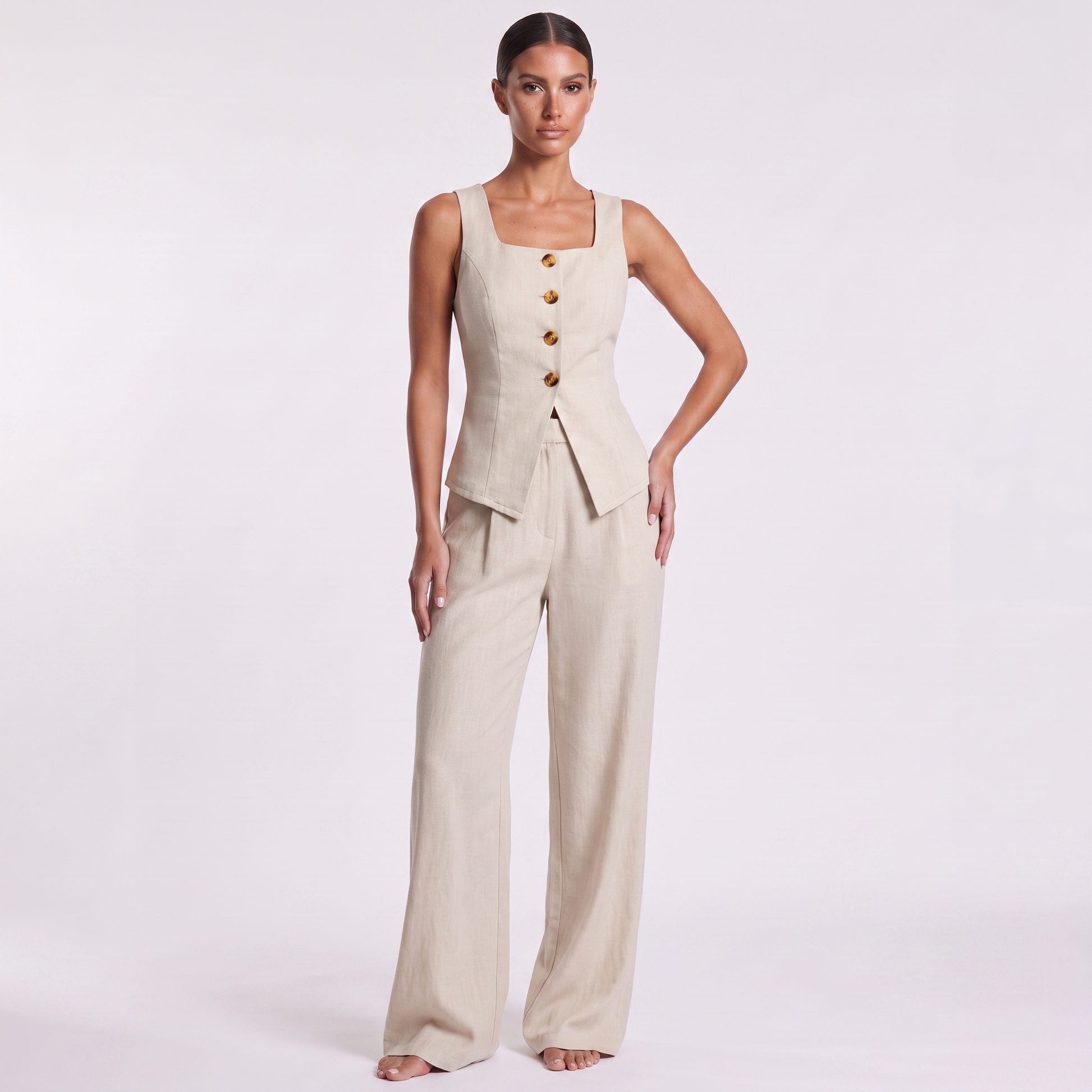 Elegant Sleeveless Top and Trousers Set — full look