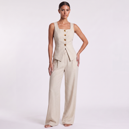 Elegant Sleeveless Top and Trousers Set — full look