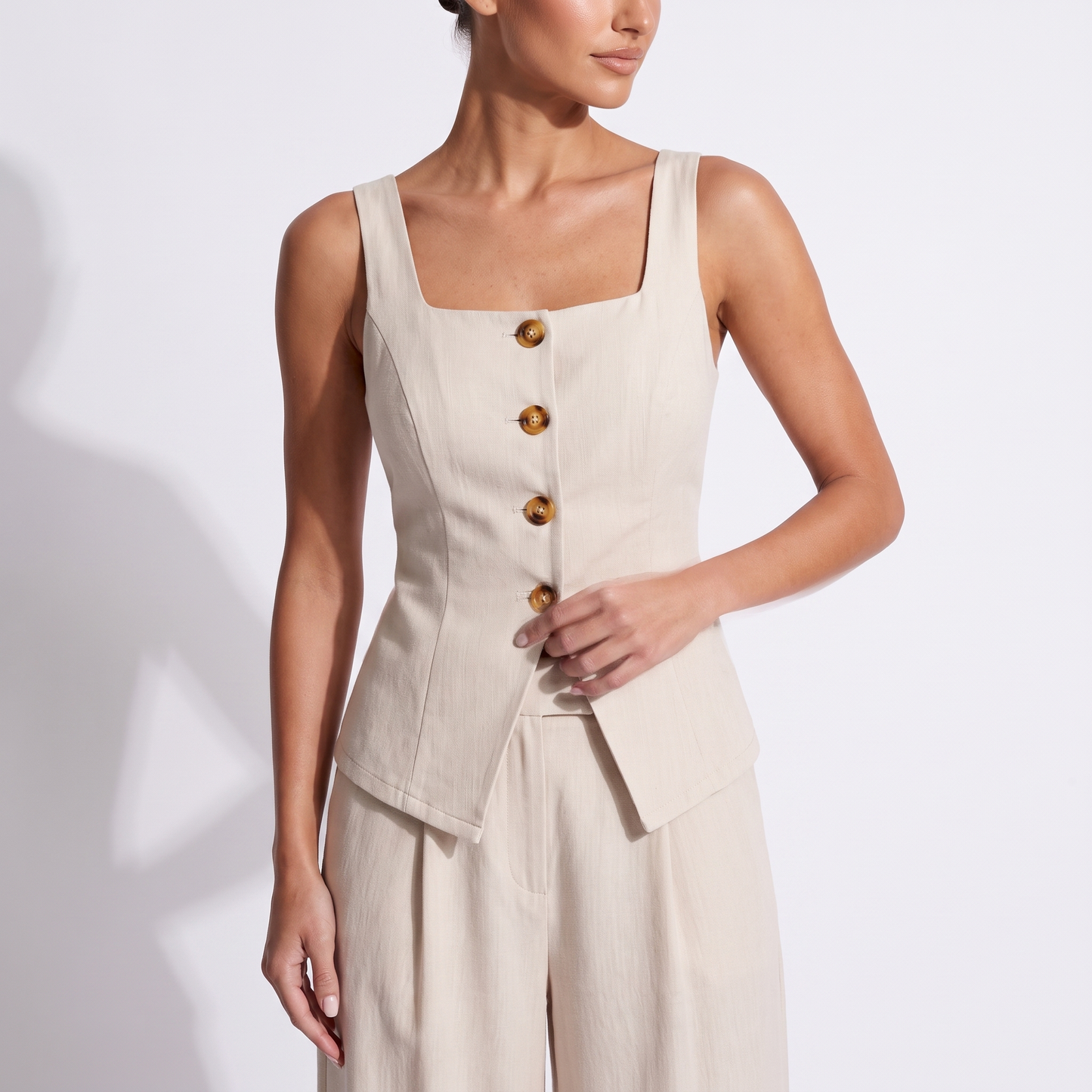 Elegant Sleeveless Top and Trousers Set — vest detail