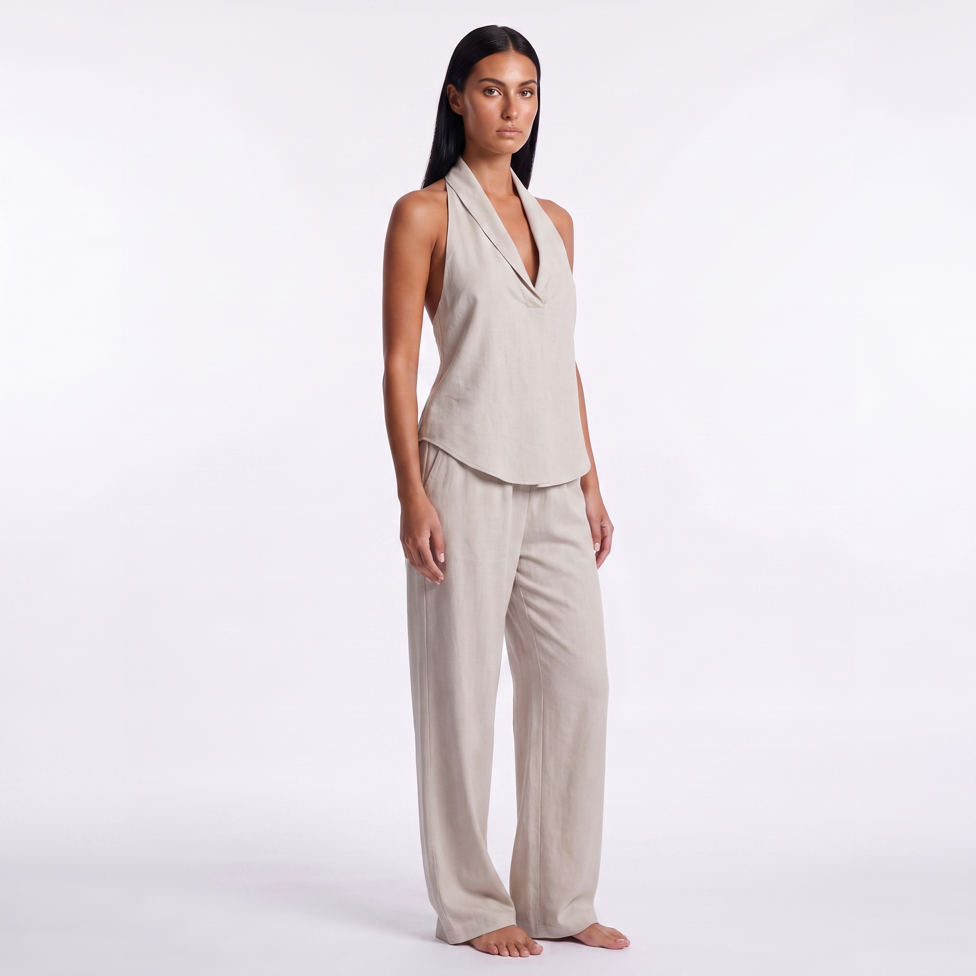 Women's Halter Neck Casual Set — white full look