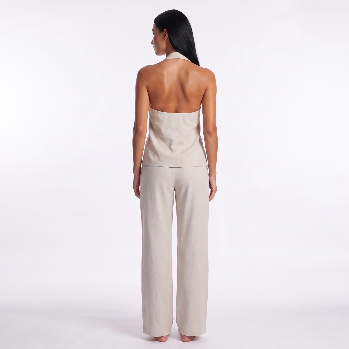 Women's Halter Neck Casual Set — white back view