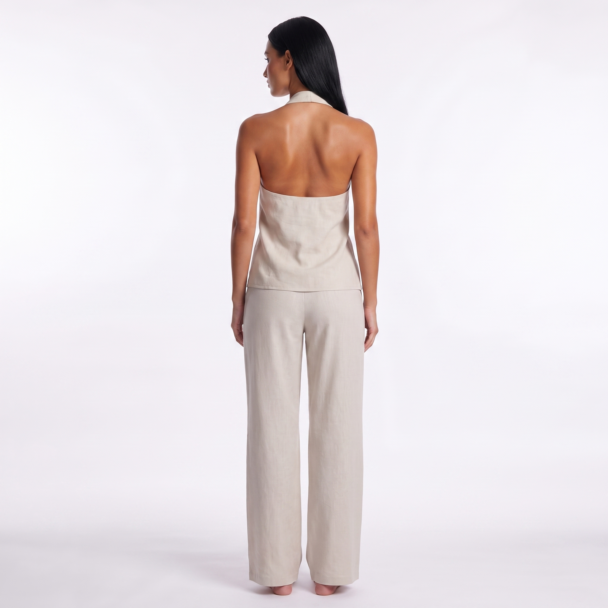 Women's Halter Neck Casual Set — white back view