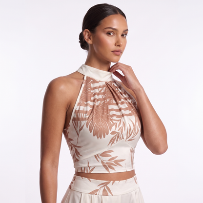 Womens Halter Neck Tank Top and Wide-Leg Pants Set - top detail