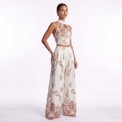 Womens Halter Neck Tank Top and Wide-Leg Pants Set - three quarter