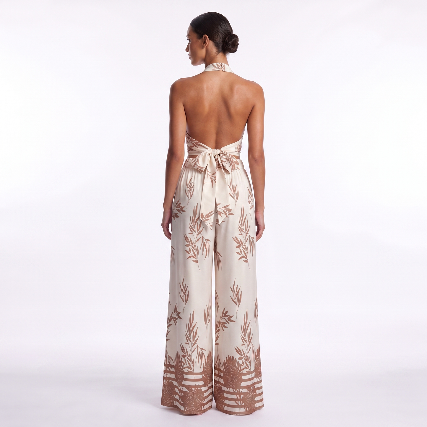 Womens Halter Neck Tank Top and Wide-Leg Pants Set - back