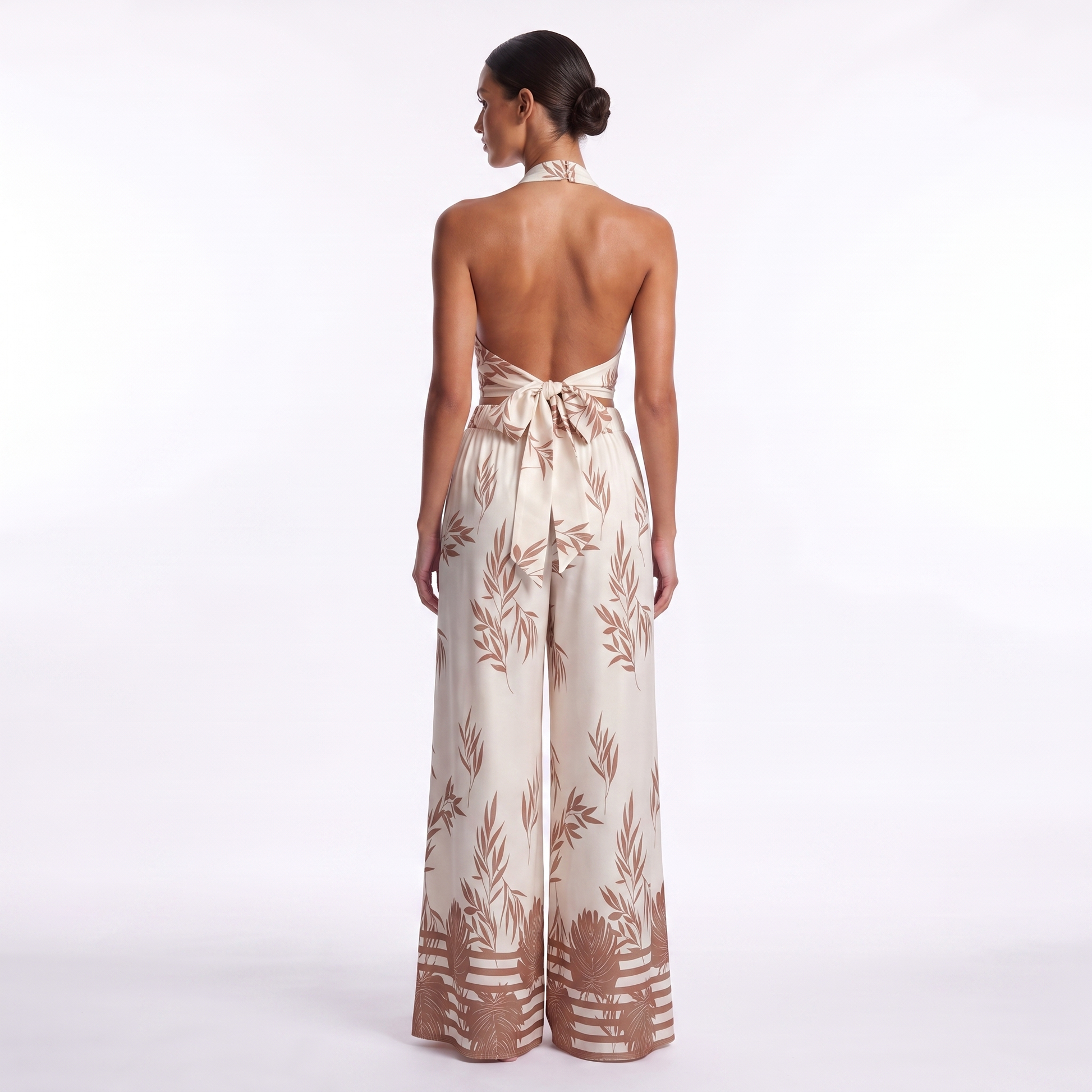 Womens Halter Neck Tank Top and Wide-Leg Pants Set - back