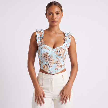 Maeve Women's Floral Corset Top, V-Neck Padded Lace-Up Back Vest Top