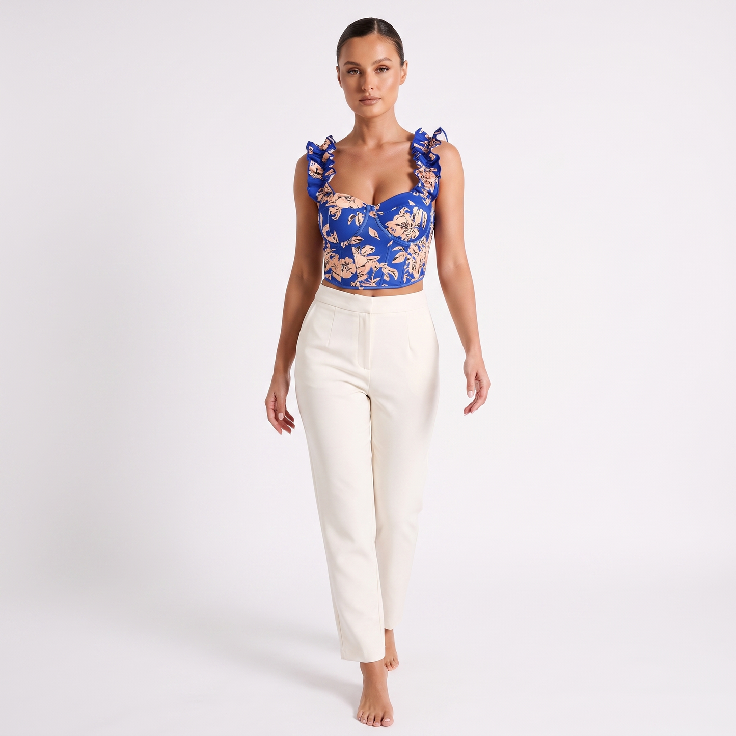Maeve Women's Floral Corset Top, V-Neck Padded Lace-Up Back Vest Top