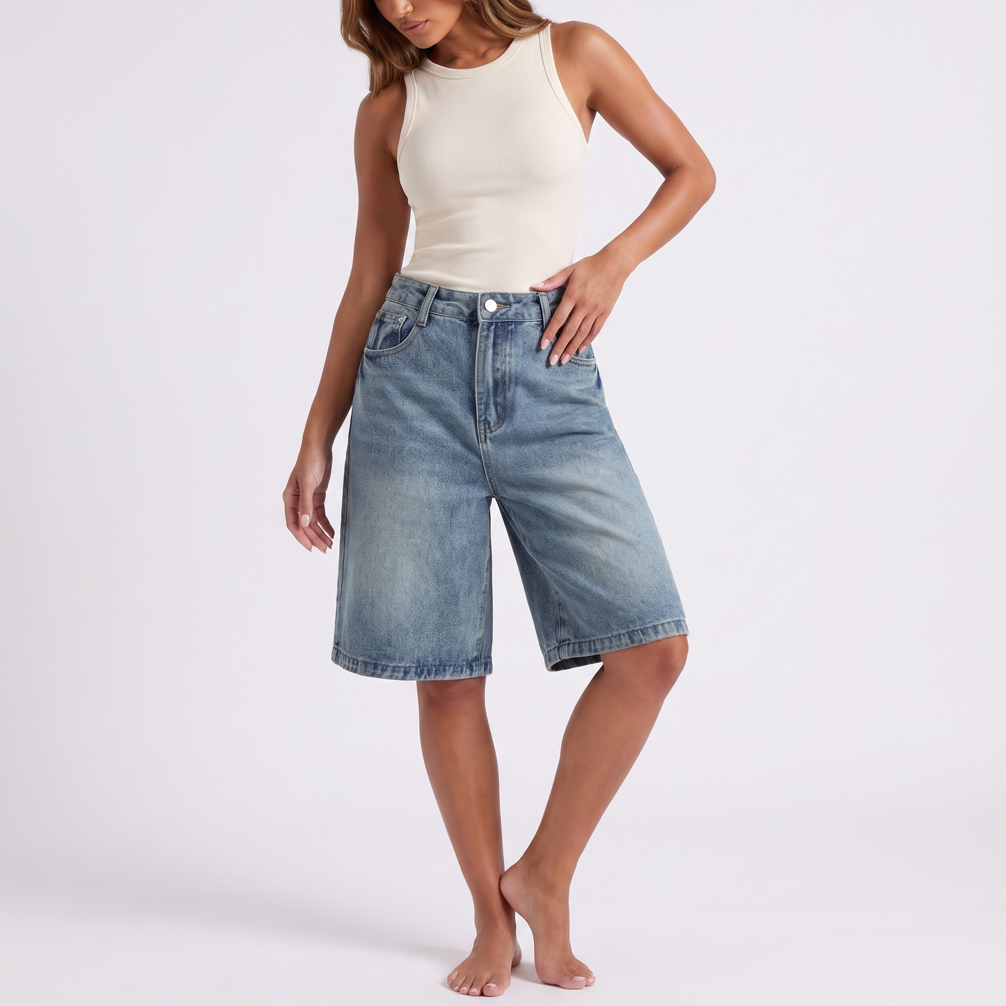 Maeve Denim Wide-Leg Shorts - Blue - Hero
