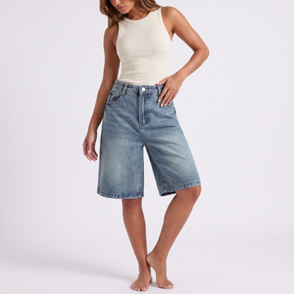 Maeve Denim Wide-Leg Shorts - Blue - Hero