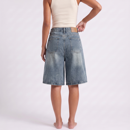 Maeve Denim Wide-Leg Shorts - Blue - Back