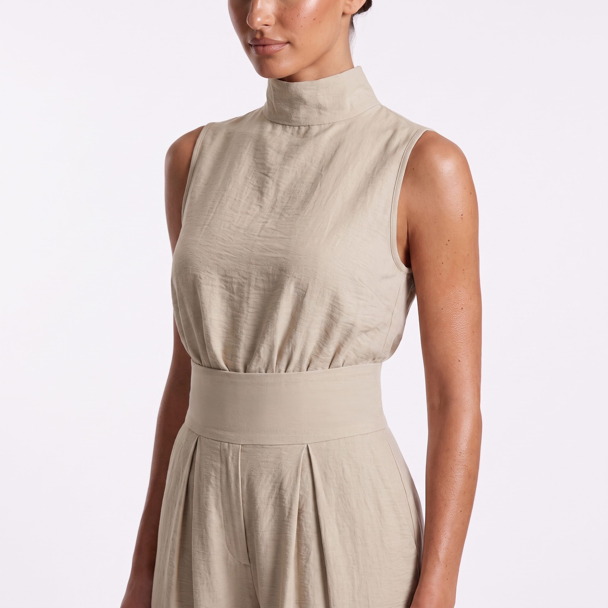 Sleeveless Cotton Linen Set — top and waist detail