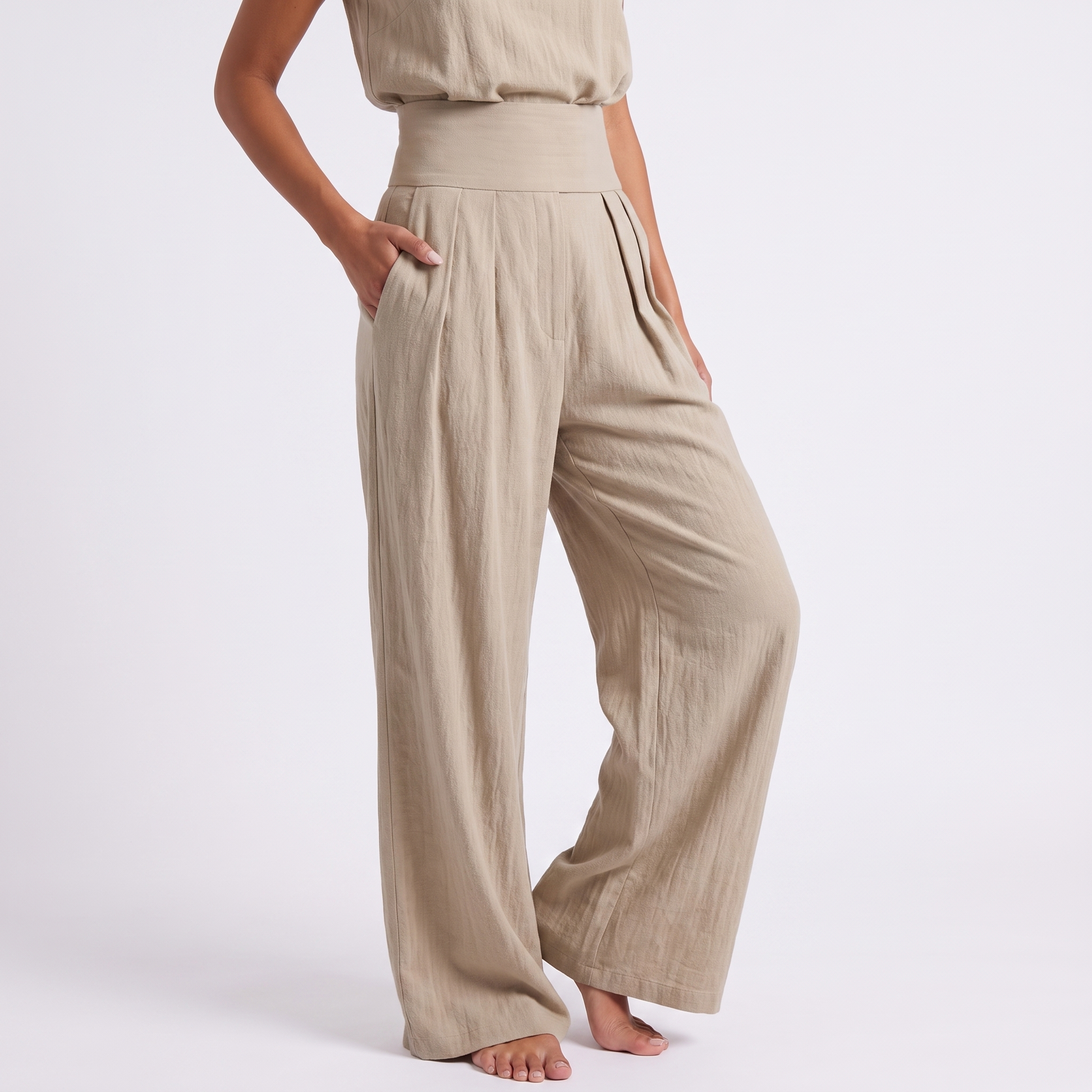 Sleeveless Cotton Linen Set — waist and trouser detail