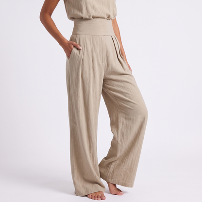 Sleeveless Cotton Linen Set — waist and trouser detail