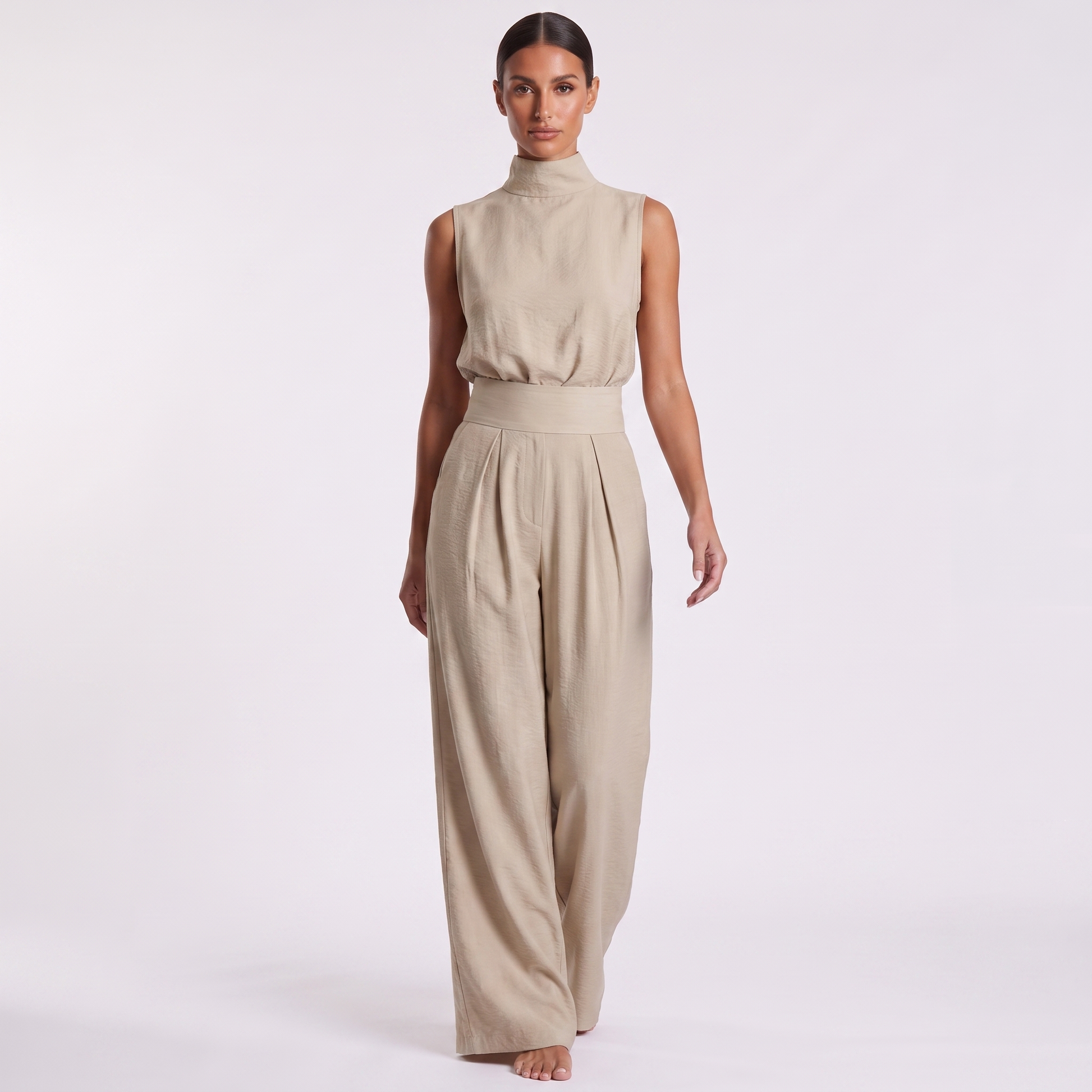 Sleeveless Cotton Linen Set — three-quarter