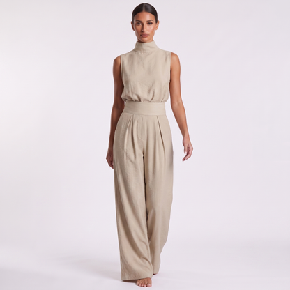 Sleeveless Cotton Linen Set — three-quarter