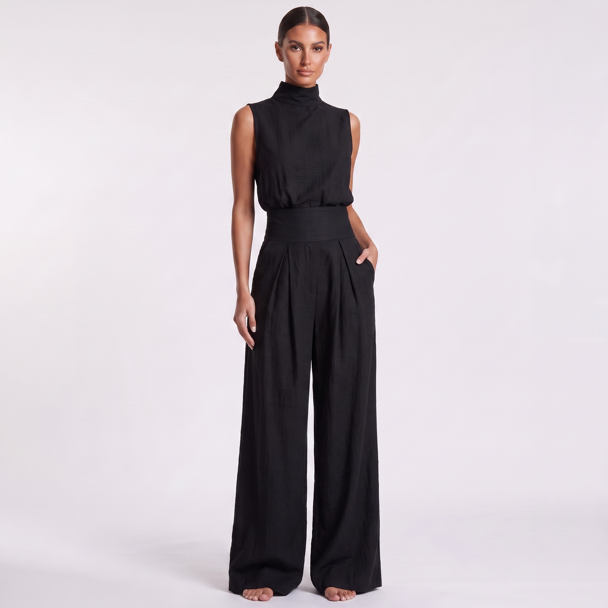 Sleeveless Cotton Linen Set — Black