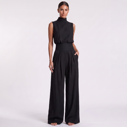 Sleeveless Cotton Linen Set — Black