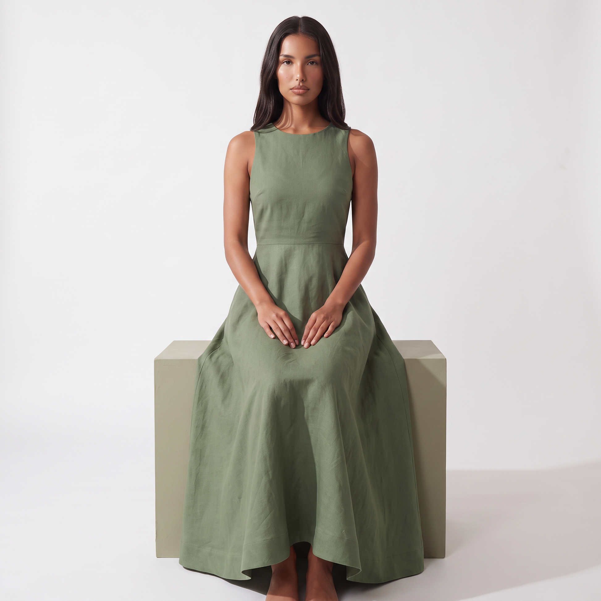 Maeve Women's Sleeveless A-Line Midi Dress, green - seated