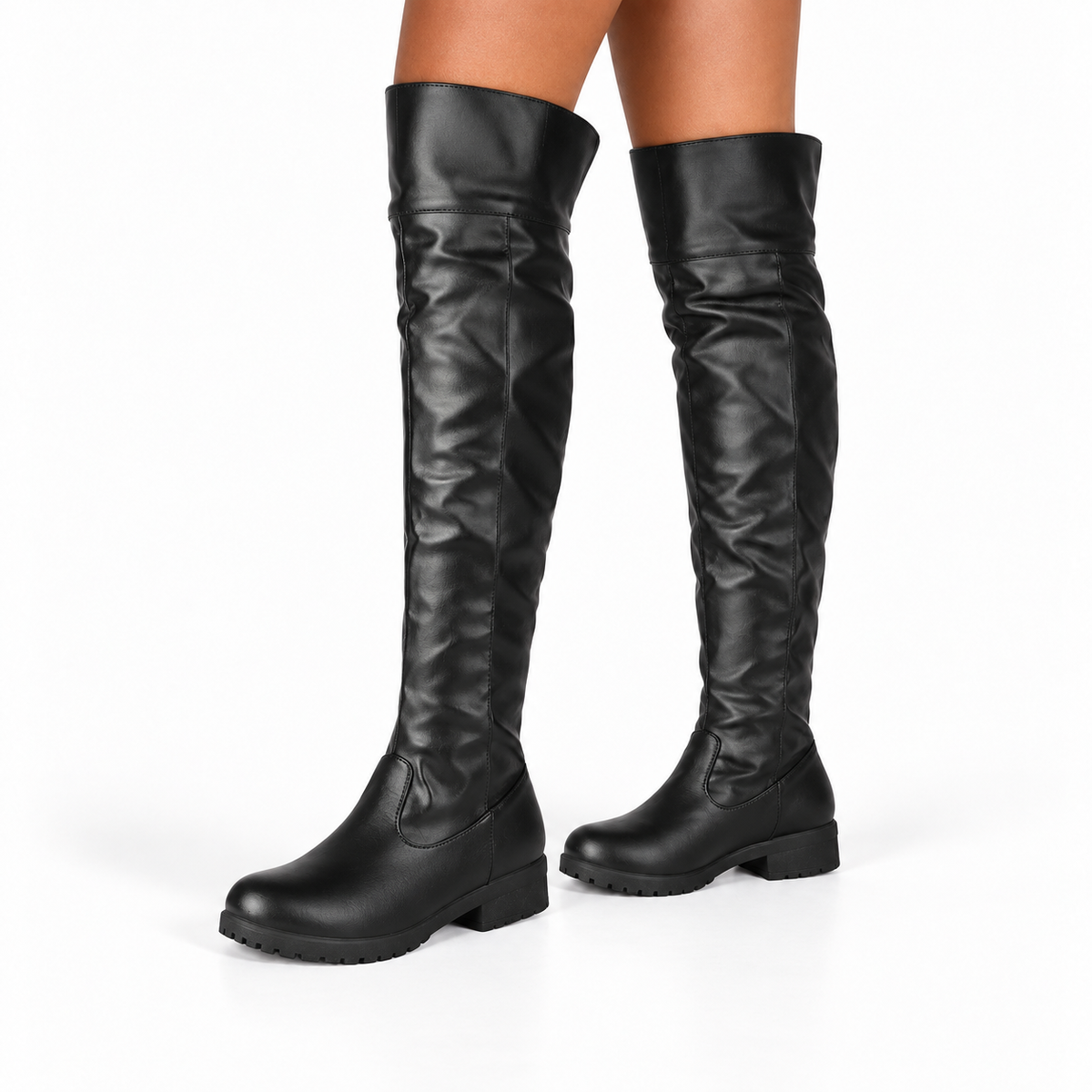 Women Knight Boots — black three quarter