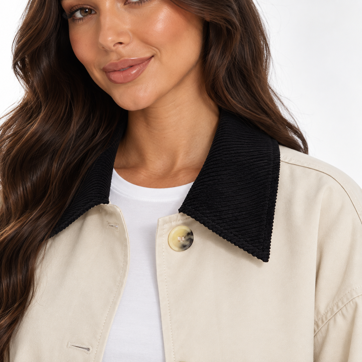 Womens Loose Fit Long Trench Coat — apricot detail