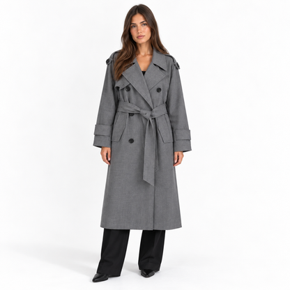 Womens Classic Trench Coat — grey front