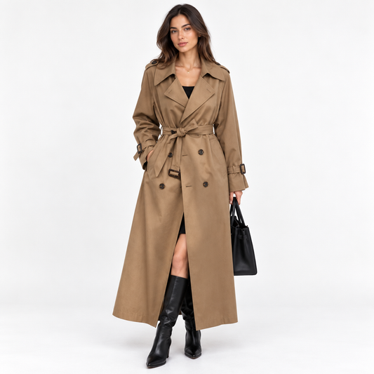 Women's British Style Mid-Length Windbreaker Coat — mocha front
