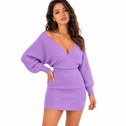 V-Neck Slim Fit Knitted Sweater for Women — purple front